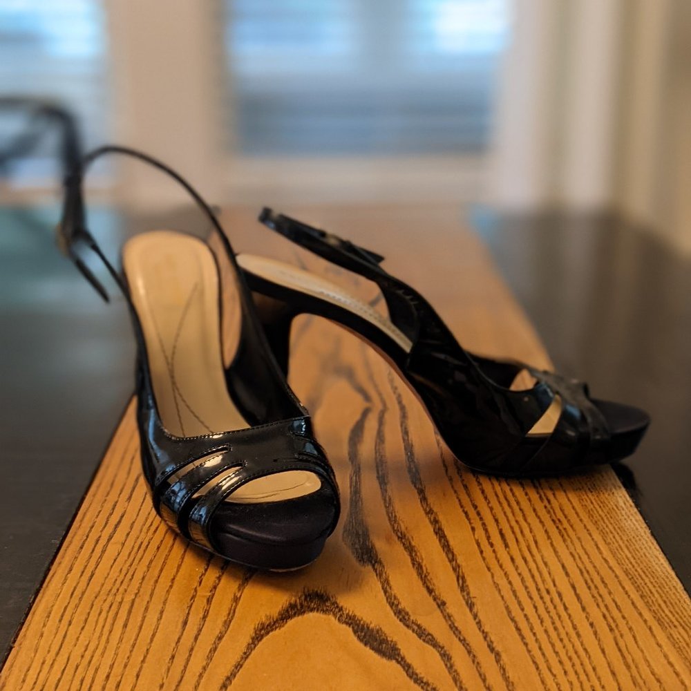 Kate Spade Genna Black Patent Leather Platform Slingbacks, size 7.5